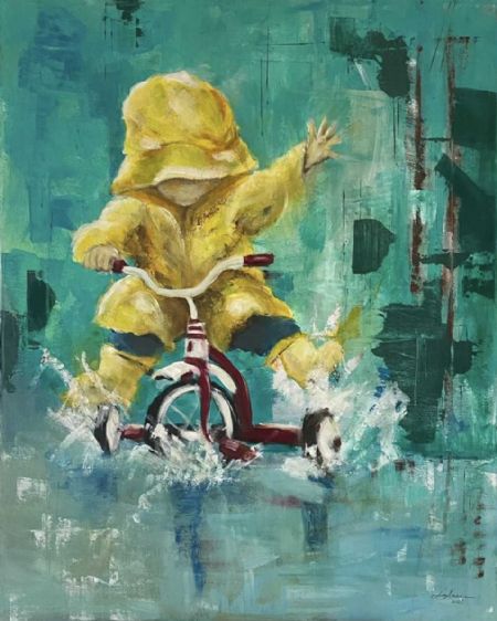 Blandede medier maleri Under the Clouds af Line Aallmann malet i 2025