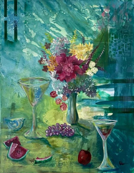 Blandede medier maleri Whispers of summer af Line Aallmann malet i 2025