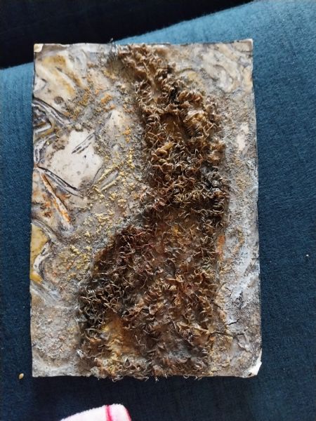 Collage maleri Artmoney af Birgit Netjaeff malet i 2004