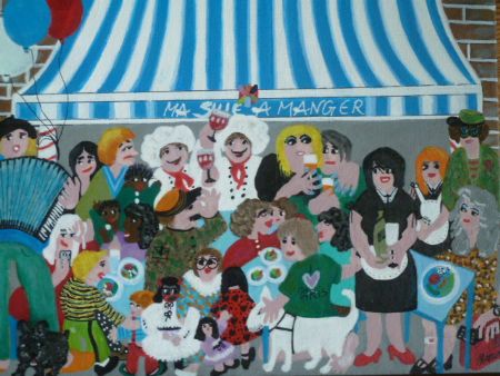 Akryl maleri Cafe i Paris af Hannelore Rossenell malet i 2025