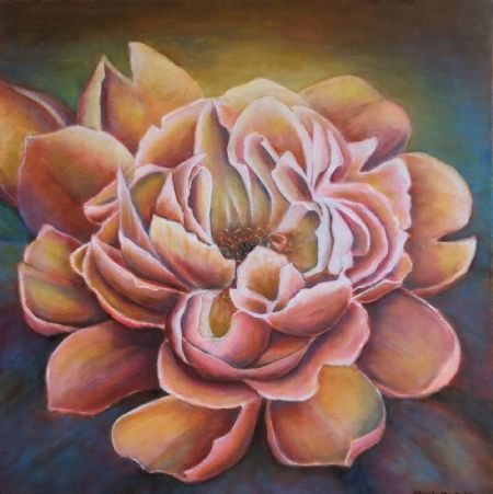 Akryl maleri Orange pæon af Eva Vith Christensen malet i 2024