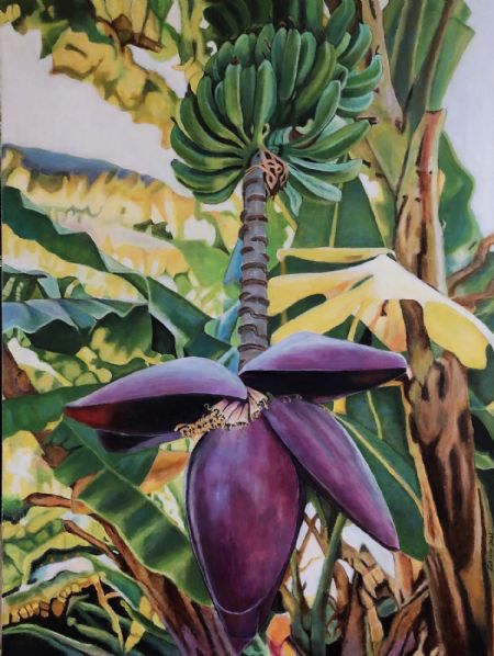 Akryl maleri Bananpalme af Eva Vith Christensen malet i 2024