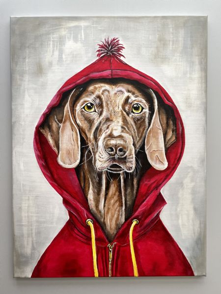 Akryl maleri Rødhætte af Vibeke Findshøj malet i 2025