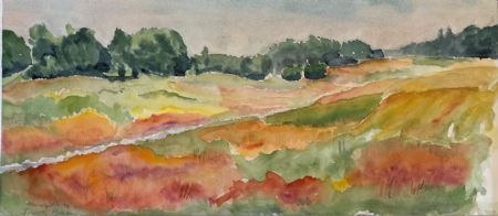 Akvarel maleri Langs diget - Marielyst af Bendette Hydeskov malet i 1998