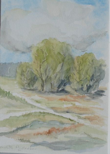 Akvarel maleri Diget Marielyst af Bendette Hydeskov malet i 1998