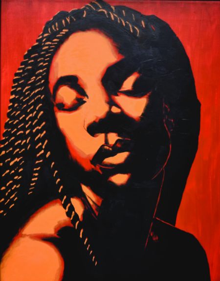 Akryl maleri Woman in red af Linda Skipper malet i 2025