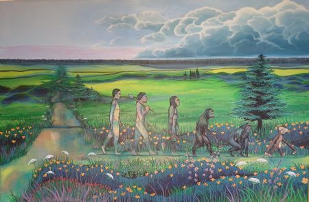 Akryl maleri Den menneskelige evolution af A.v.Tved malet i 2025