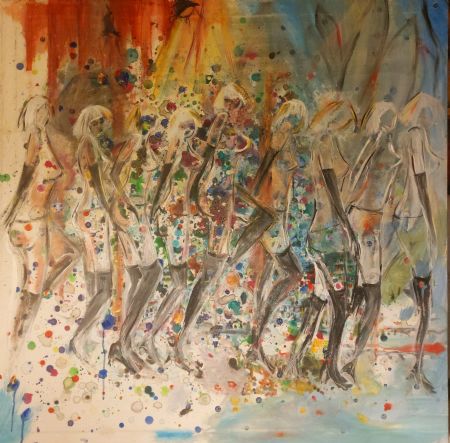 Akryl maleri pariserdamer af Bruun Falck malet i 2025