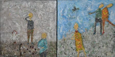 Blandede medier maleri Pruttefis og skidespræller af Helle Jensen malet i 