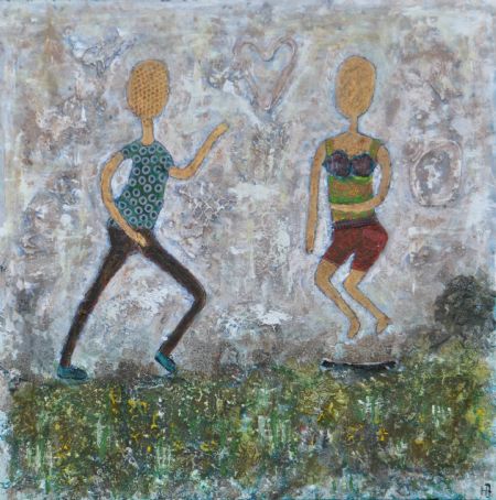 Blandede medier maleri Rend og hop. www.Galleri-HJ.dk af Helle Jensen malet i 