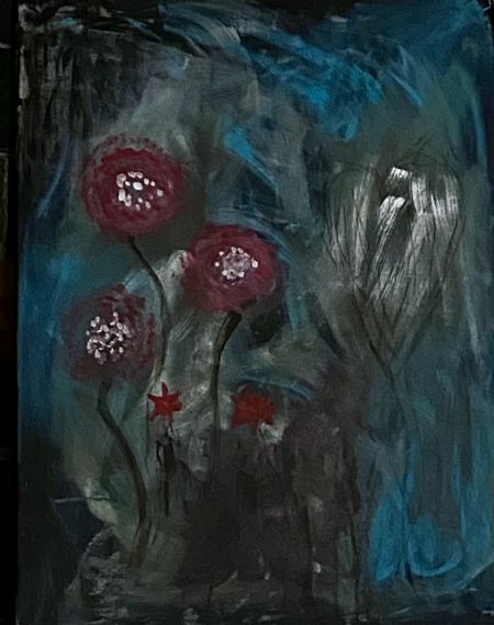 Akryl maleri Juleblomster af Lisbeth Ancher malet i 2025