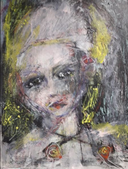 Akryl maleri Behind her eyes af Lili Hollesen malet i 2025