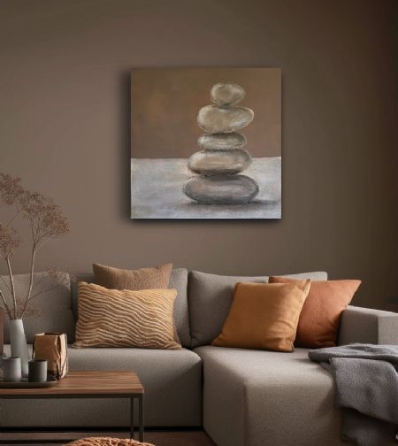 Akryl maleri Balance mellem verdner af Line Bolvig malet i 2025