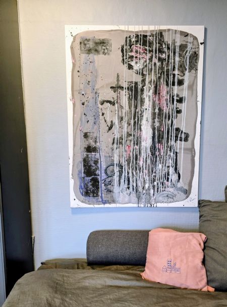 Blandede medier maleri Lille fighter af Freja Ludvigsen malet i 2025