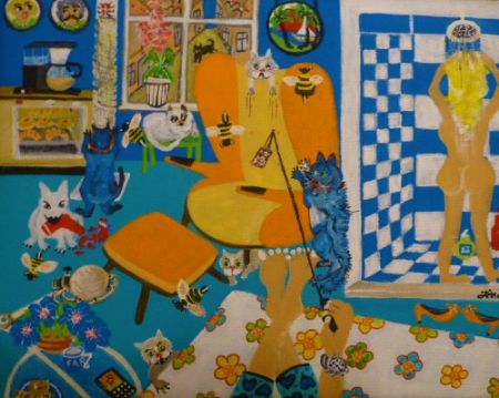 Akryl maleri Om lidt er kaffen klar af Hannelore Rossenell malet i 2020