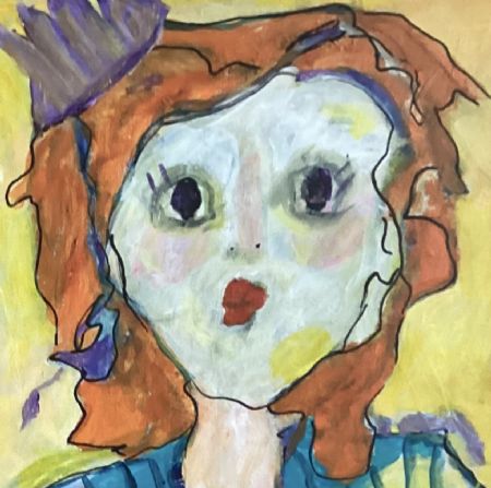 Akryl maleri Spøjs kvinde af Elsabeth Palm malet i 