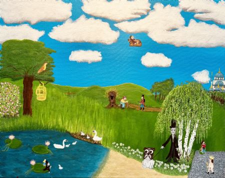 Akryl maleri HC på eventyr af Anne Charlotte Ahlberg malet i 2025