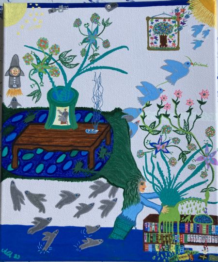 Akryl maleri Knald i låget af Anne Charlotte Ahlberg malet i 2023