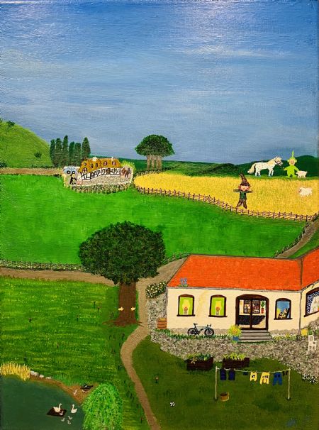 Akryl maleri Et sted ude på landet. af Anne Charlotte Ahlberg malet i 2024