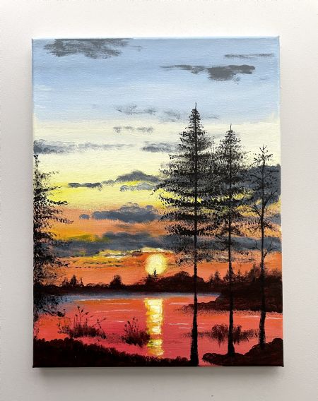 Akryl maleri Når dagen sænker sig af Vibeke Findshøj malet i 2025