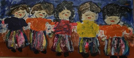 Akryl maleri Venezuelanske damer med tanke på det bedre af Helle Olesen malet i 2025