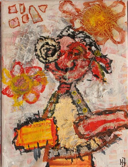 Blandede medier maleri Altid glad af Helle Jensen malet i 