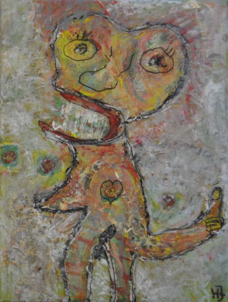 Blandede medier maleri Tommel op. www.Galleri-HJ af Helle Jensen malet i 