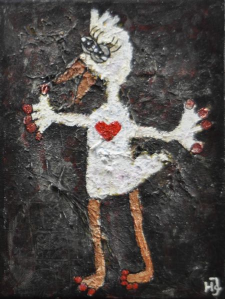 Blandede medier maleri Helt væk gås. www.Galleri-HJdk af Helle Jensen malet i 