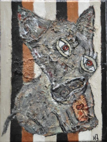 Blandede medier maleri Fatter minus. af Helle Jensen malet i 