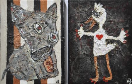 Blandede medier maleri Fatter minus og helt væk gås. af Helle Jensen malet i 