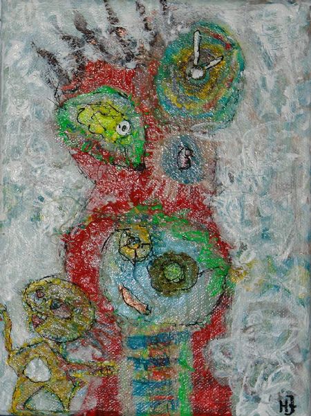 Blandede medier maleri Super Sej. www.Galleri-HJ.dk af Helle Jensen malet i 