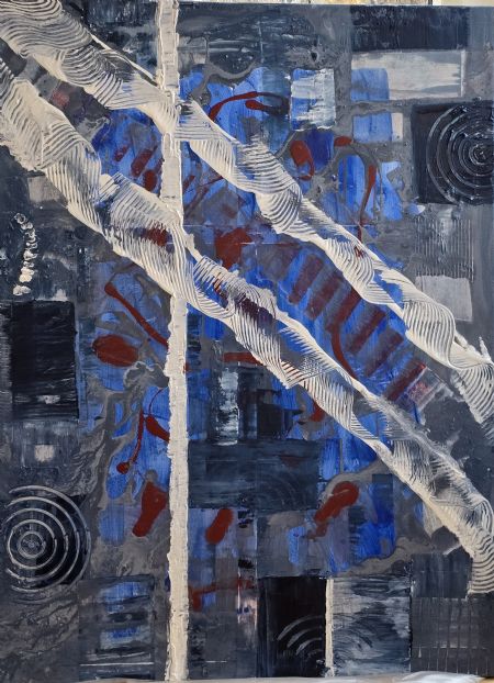 Akryl maleri På samme frekvens af Freja Ludvigsen malet i 2025