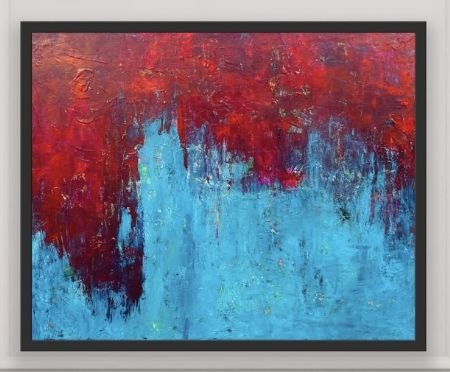 Akryl maleri Blue meets Red af Annette Lyager malet i 2025