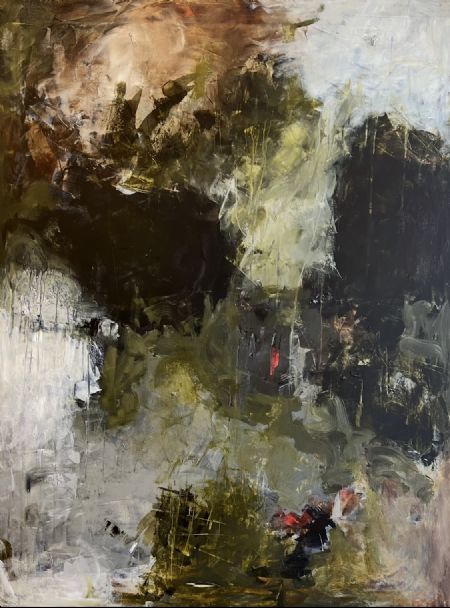 Akryl maleri Shadows in Green af Dorte Mollerup malet i 2025