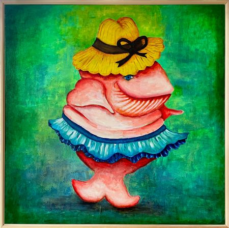 Akryl maleri Dansende hval af Julie Damskier Skov malet i 2025