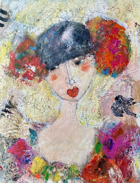 Akryl maleri Svigermor af Inge Merete Gross malet i 2025