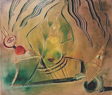 Akryl maleri messy happiness af Kaj Andersen malet i 1977