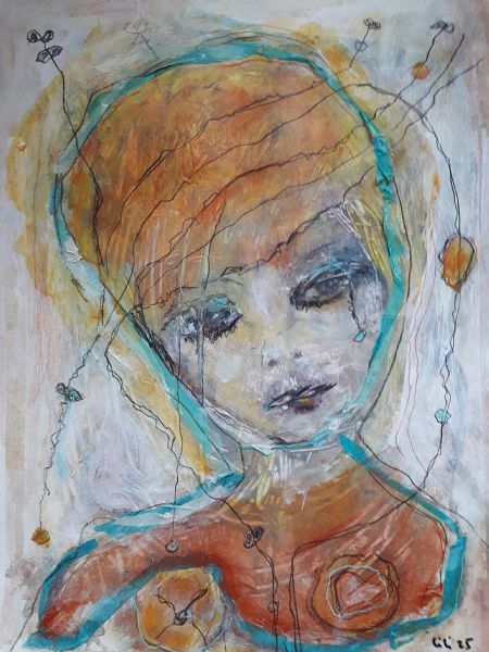 Blandede medier maleri Curly mind af Lili Hollesen malet i 2025