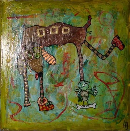 Akryl maleri Sparker røv, fordi man kan. Klods 340. Original, findes kun i et stk. af Helle Jensen malet i 