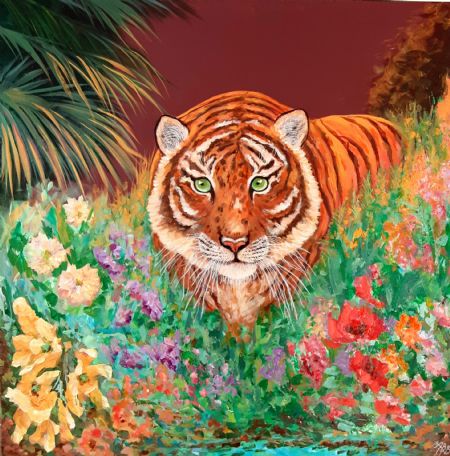 Akryl maleri Tiger I blomsterflor af Ann-Dorte Røntved Burmeister malet i 2025