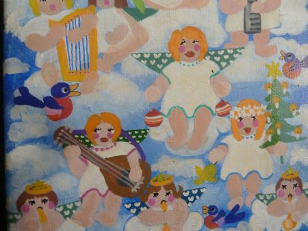 Akryl maleri Engle music af Hannelore Rossenell malet i 2025