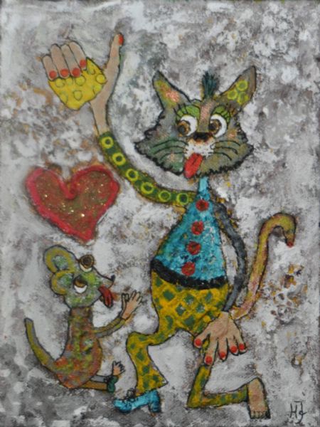 Blandede medier maleri Leg tagfat. www.Galleri-HJ.dkj af Helle Jensen malet i 