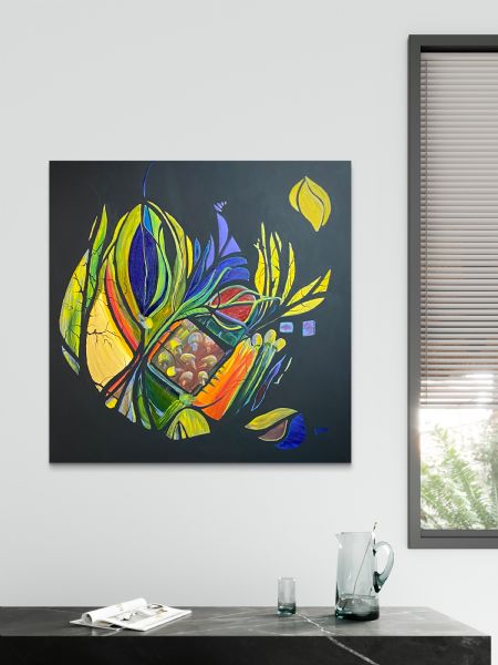 Akryl maleri Skovtur; med Svampe af Anette Thorup Hansen (ATH) malet i 2025