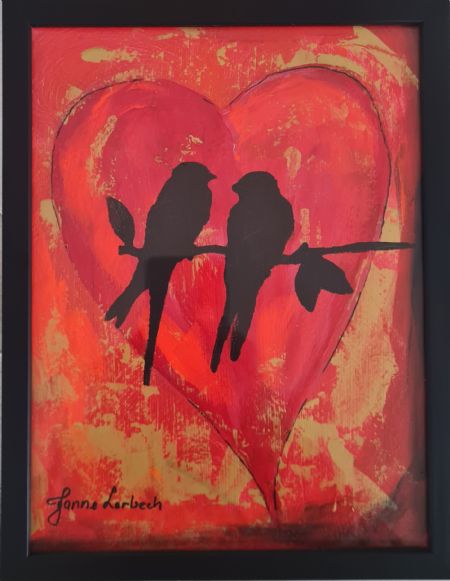 Akryl maleri Min Hjertenskær I, rød/guld af Janne Lerbech malet i 