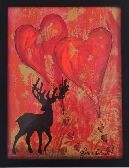 Akryl maleri Hjertenskær II, My Deer, Rød/Guld af Janne Lerbech malet i 