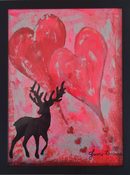 Akryl maleri Hjertenskær IV, My Deer, Pink/Sølv af Janne Lerbech malet i 