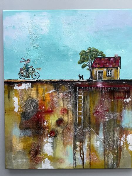 Akryl maleri På vej hjem af Vibeke Findshøj malet i 2025