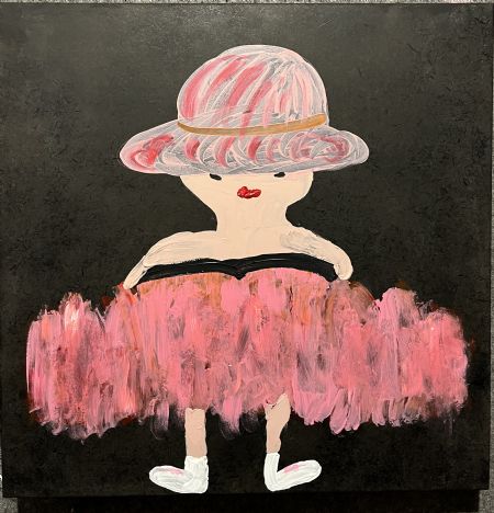 Akryl maleri Lille lyserød dame af Helle Olesen malet i 2025