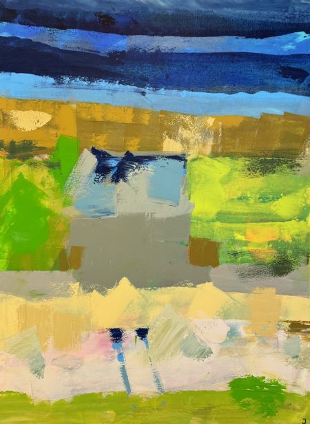 Akryl maleri Varmt landskab af Jørgen Jungersted malet i 2025