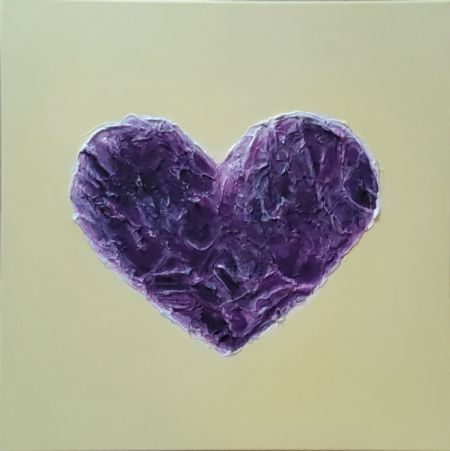 Akryl maleri Lilla Hjerte med gul baggrund af Mie E malet i 2025